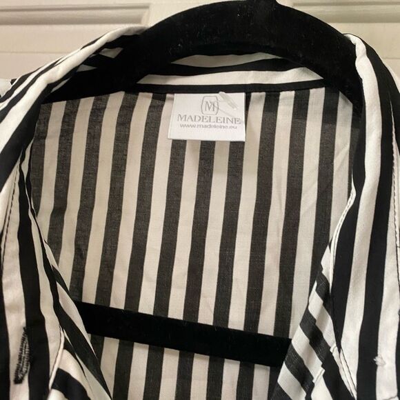 Madeleine Reverse Stripe Tye Button Blouse, Black White Shirt, Size 12 - Picture 3 of 9